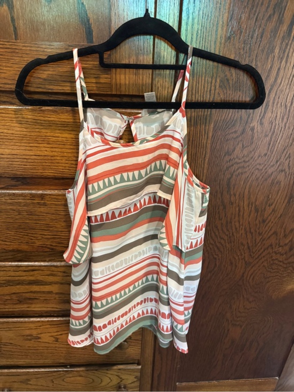 LOFT Coral, Sage & Tan Striped Spaghetti Strap Camisole